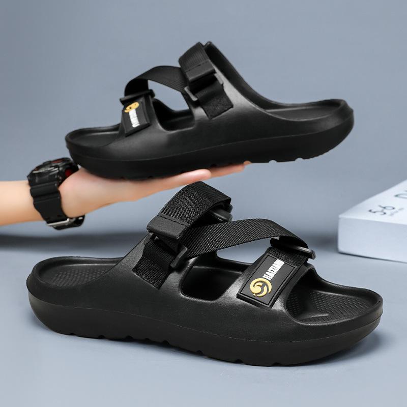 Мужские летние уличные регулируемые новые трендовые классные тапочки, двойные лямки, пляжные сандалии, одно слово, тапочки большого размера