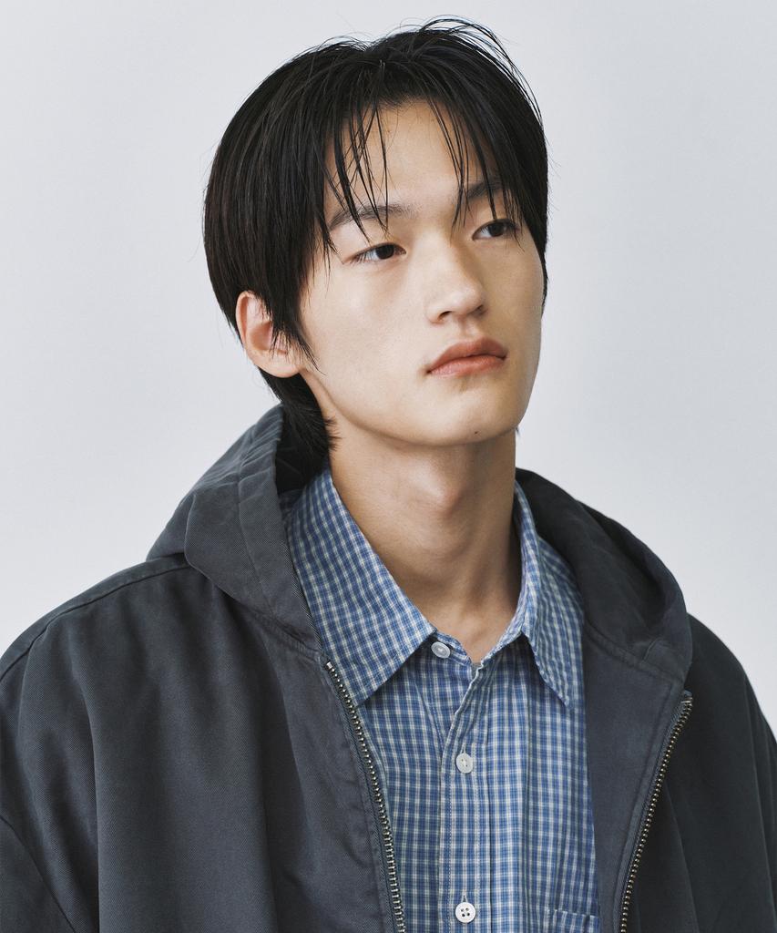 Branded Shirring Hood Bomber Jacket [Vintage Charcoal]