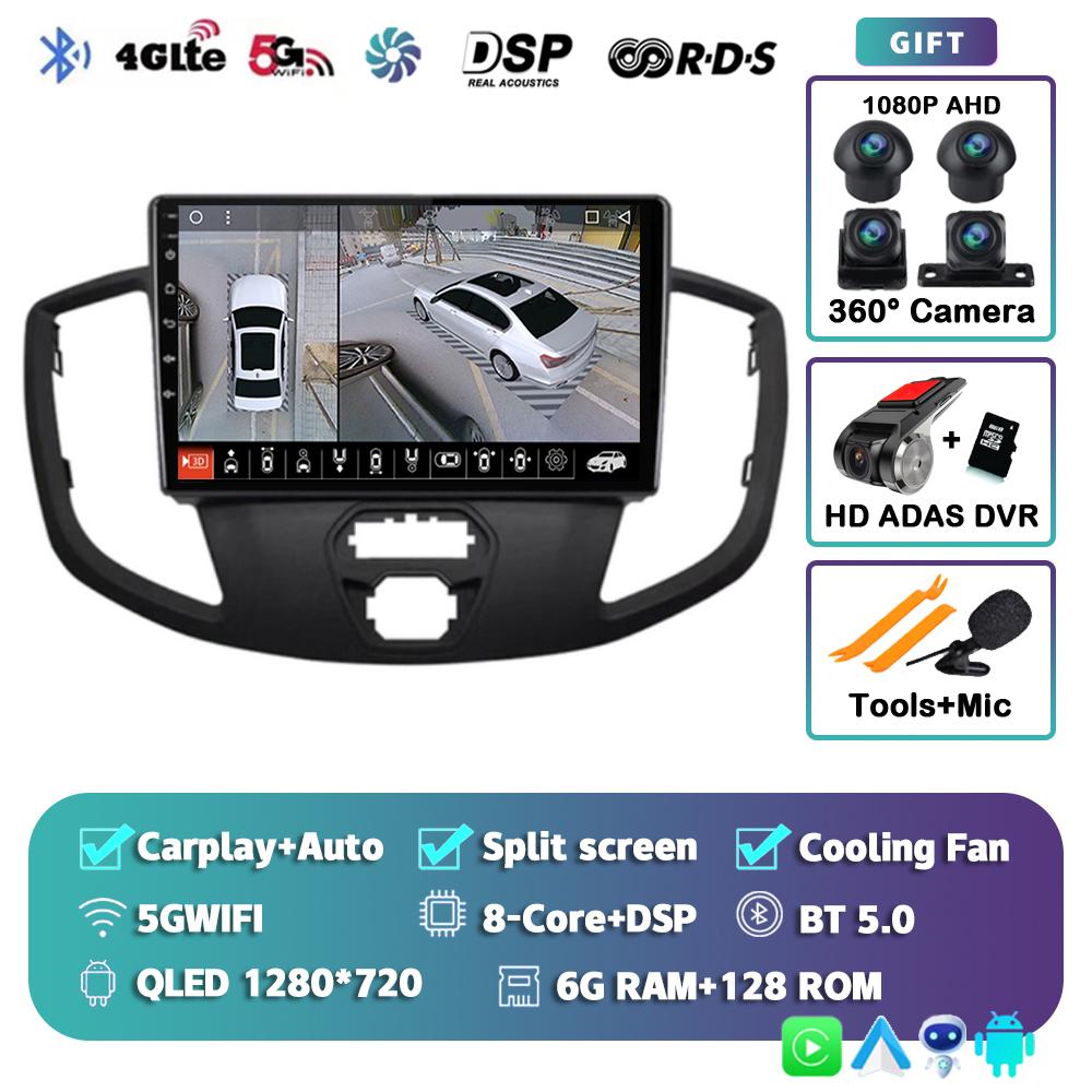 Android 14 Carplay Автомагнитола для Ford Transit 2015 2016 2017 2018 Мультимедийный Видеоплеер GPS Стерео 2din WIFI+4G Головное Устройство