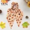 Retro Thanksgiving Hair Decorations Fall Pumpkin Maple Leaf Tie for Women, Bow Knot Ribbon Ponytail Decorative Ties Holder, Soft Fabric Elastic