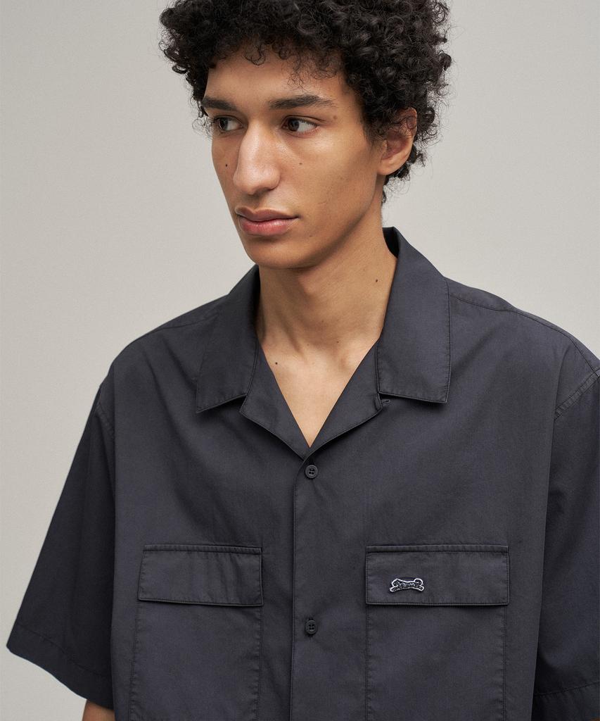 LE TIGRE Open Collar Overdyed Shirt (Almost Black)