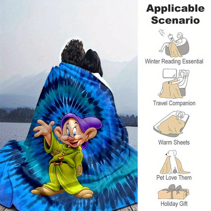 1pc, Disney Snow White Dopey Character Tie Dye Home Decor Throw Blanket Perfect for Couch, Bed, Travel