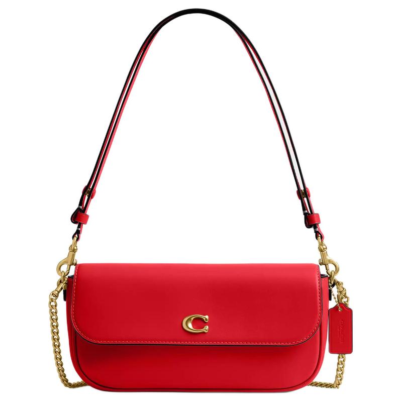Coach Сумка через плечо Brook Flap 25 с золотой фурнитурой из тонкой телячьей кожи, средняя, женская, красная