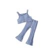 2025 Девочки Осенний Корейский Вязаный Жилет и Брюки Клеш Хлопковый Комплект из Двух Предметов