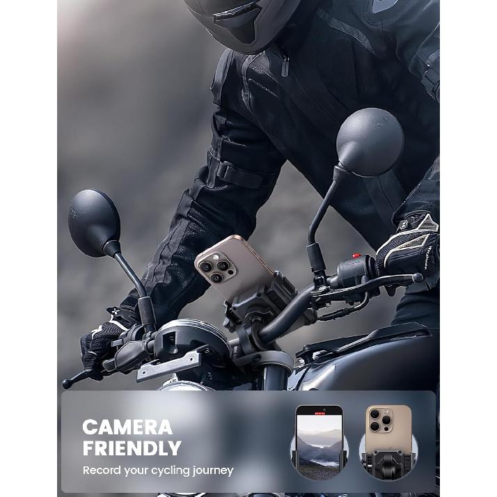 Lamicall Motorcycle Bike Phone Mount - [No Block Camera] [1S Lock] Bike Cell Phone Holder Clamp, Bicycle Scooter Handlebar Clip, For IPhone 17 16 15