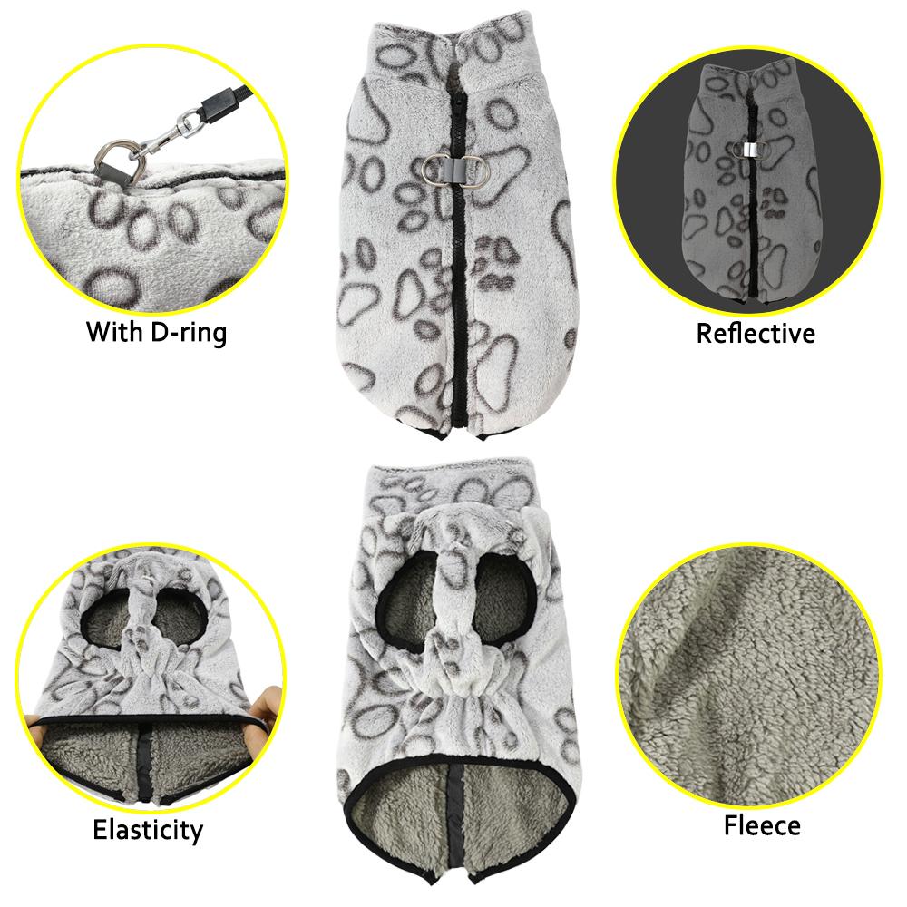 Winter Puppy Jacket Soft Fleece Dog Clothes Cute Paw Print Pets Warm Coat with D-Ring for Small Mediun Dogs Chihuahua Pug Pet Supplies