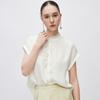 19mm Guanle Crepe 26 Summer Stand Up Collar Texture Jacquard Simple Fashion Silk Shirt for Women