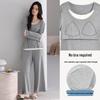 Women's Fall Pajama Set: Long Sleeve & Long Pants with Breast Pads, Modal Fabric, Wear Indoors or Outdoors