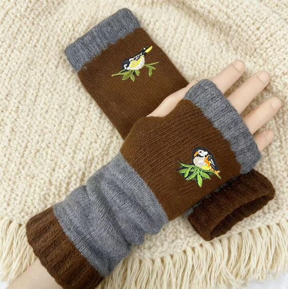 Женские осенне-зимние модные вязаные вышитые перчатки