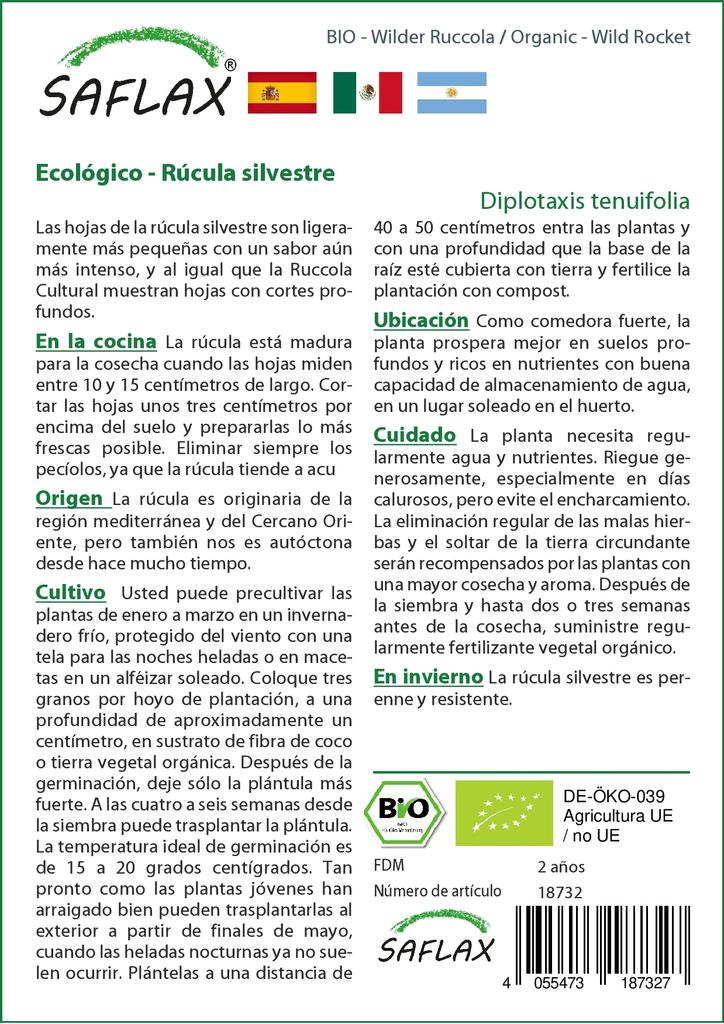 SAFLAX Garden in the Bag - Органический - Wild Rocket - 1500 семян - С субстратом в подходящем мешке - Diplotaxis tenuifolia