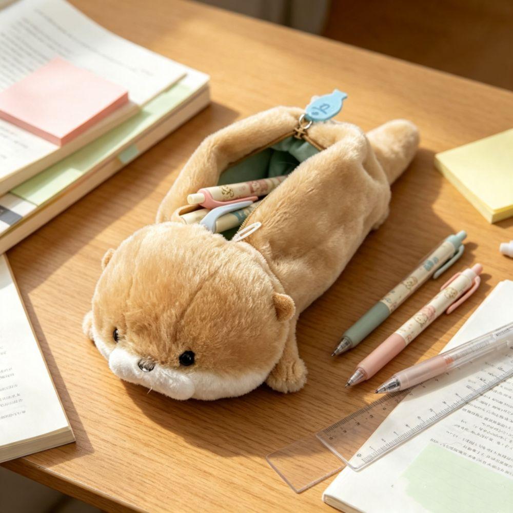 Pen Holder Otter Pencil Case Large Capacity Stationery Bag Plush Pencil Bag Students