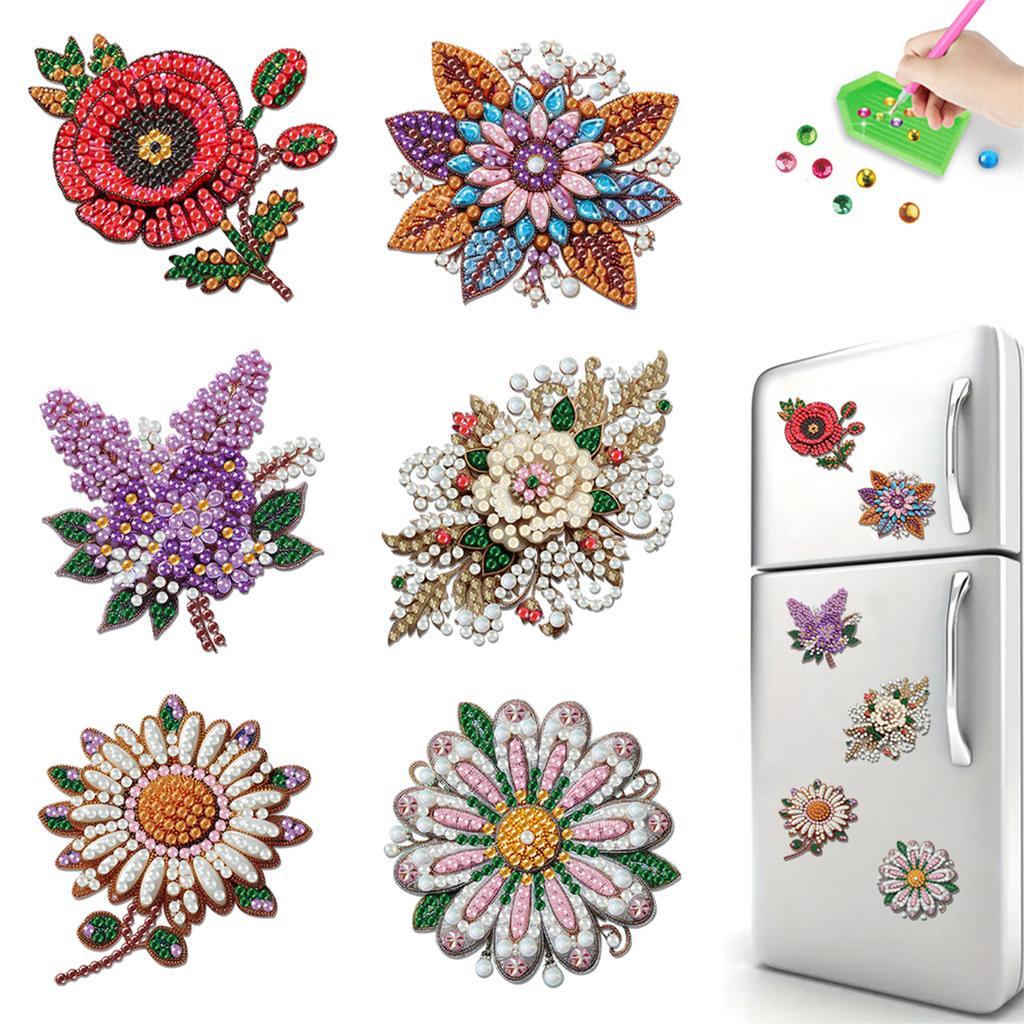 6Pcs DIY Diamond Painting Fridge Magnets Crystal Sparkling Diamond Magnets Set Diamond Painting Magnets Kit for Art Crafts Gift