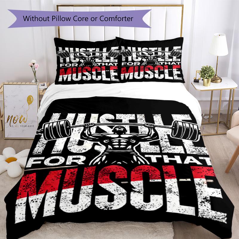 3pcs weightlifting Bedding Set Duvet Cover Closure Includes 1 Duvet Cover & 2 Pillowcases, Soft and Comfortable for All Seasons.