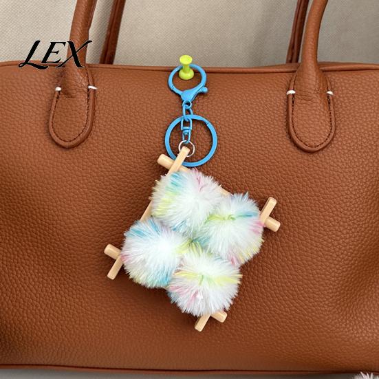 Backpack Decoration Accessories Fermented Bean Curd Plush Keychain, Fluffy Doufu Bag Food Shaped Decor Charm with Keyring, Handbag Purse