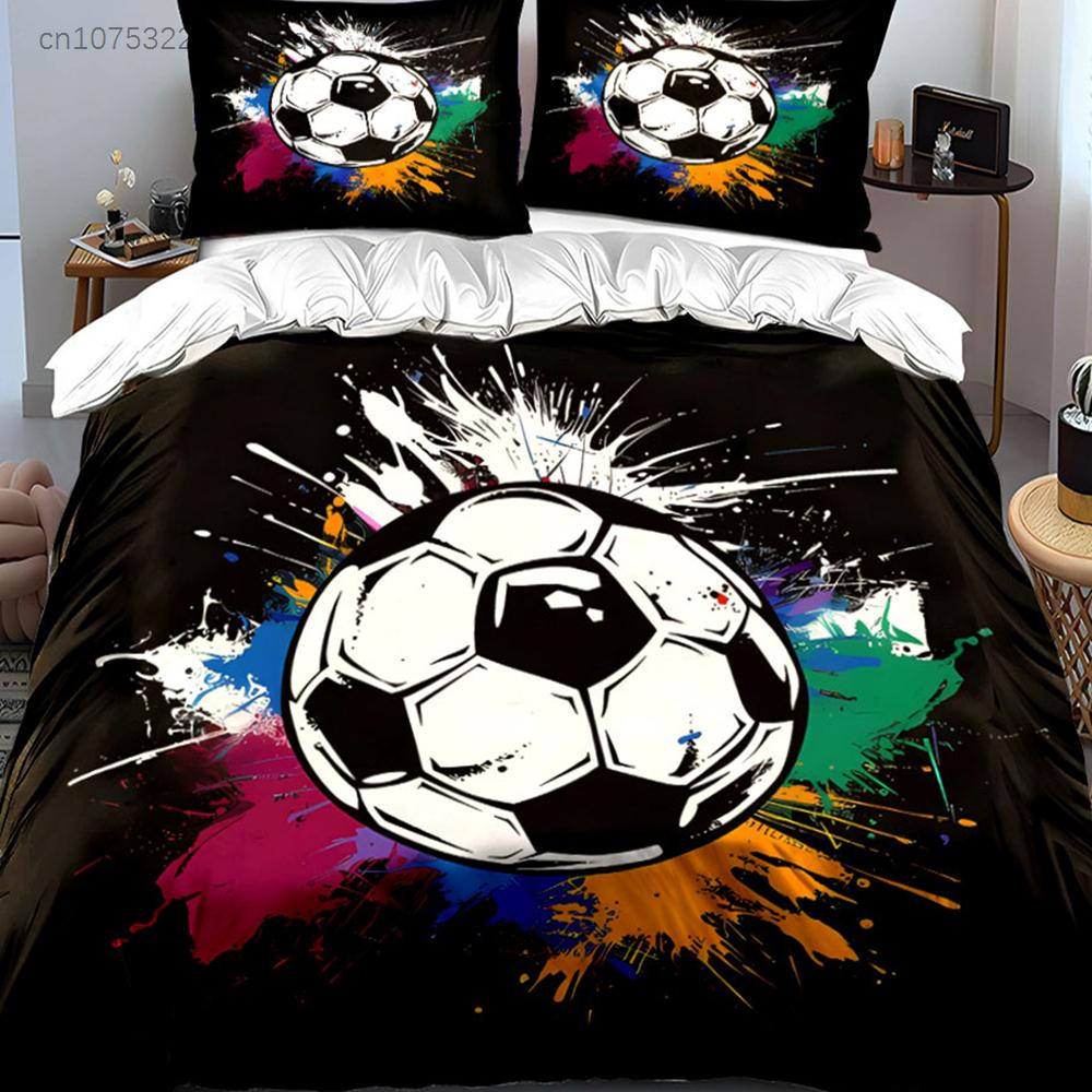 Colorful Soccer Theme Three-Piece Set Multiple Sizes kid's And adults' Bedroom Exquisite 3PC Bedding set, Gift
