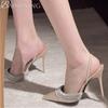 Crystal Women Heeled Sandals High Heels Slippers Pointed Toe Mules Summer 2025 Trend Sexy Dress Party Pumps New Sandalias Mujer