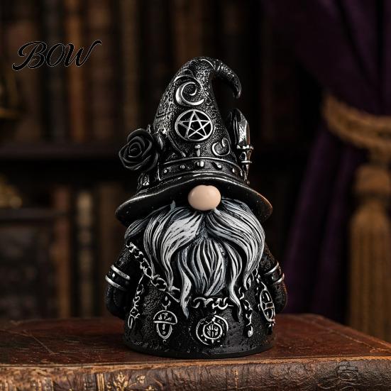 Mysterious Faceless Gnome Ornament Halloween Gothic Resin Figurine, Dark Wizard Doll for Artistic Dwarf Desk Shelf, Spooky Home Decor Ornament, Trick