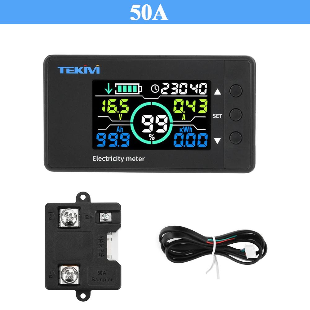 Тестер аккумулятора Счетчик кулонов 50A 100A 300A 500A Цветной экран Индикатор емкости аккумулятора Амперметр Вольтметр DC 7.5-100V