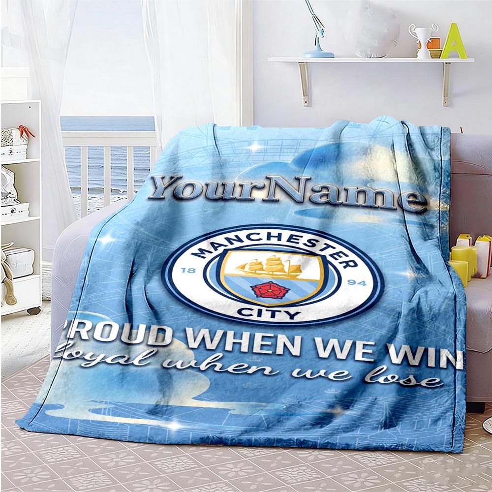 Manchester City Customize Text Blanket Lightweight Personalized Blanket Durable Comfort Suitable for Bed Couch Livingroom Home Decor