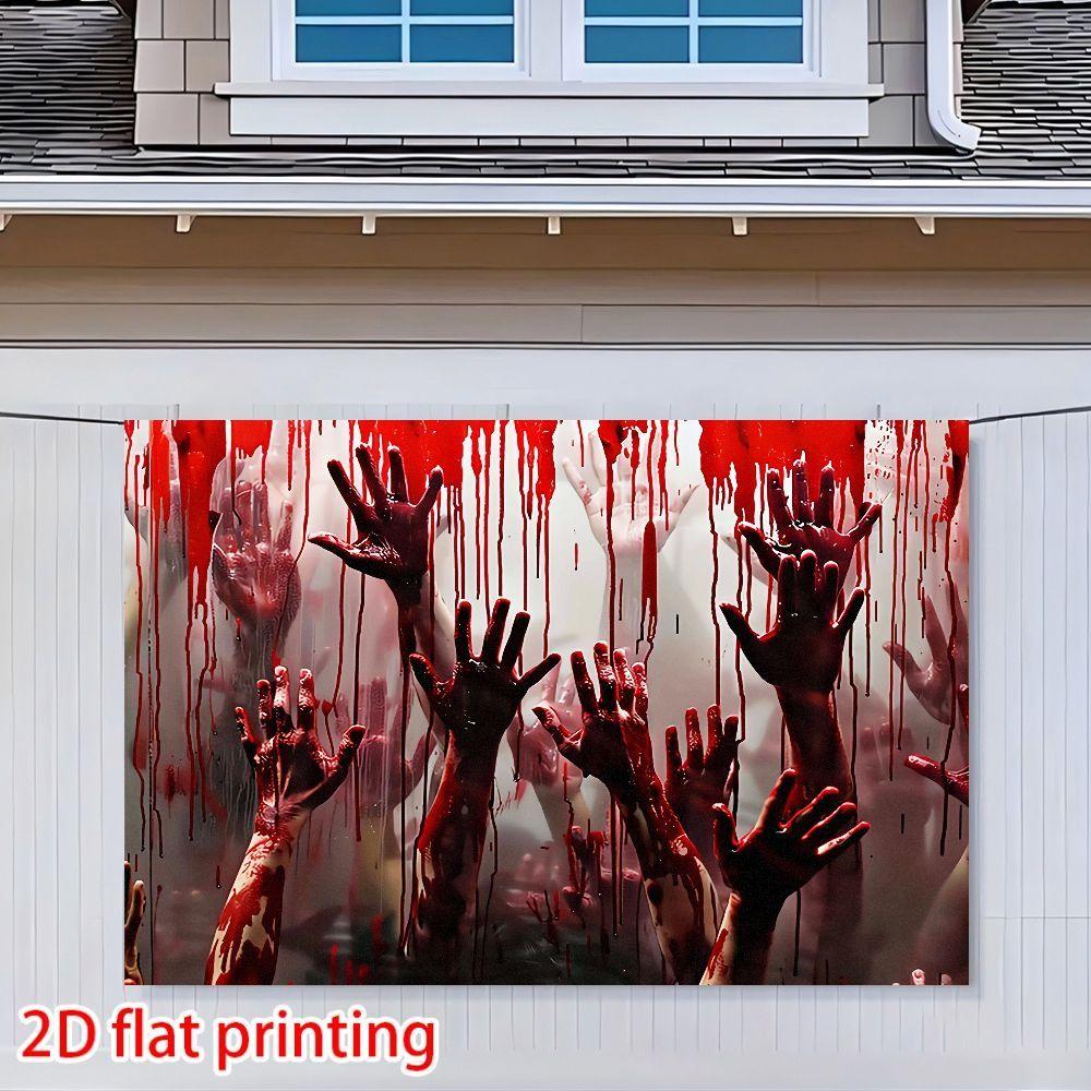 2D flat banner 1 piece 1. Thrilling Halloween background fabric, featuring red blood dripping effectzyc