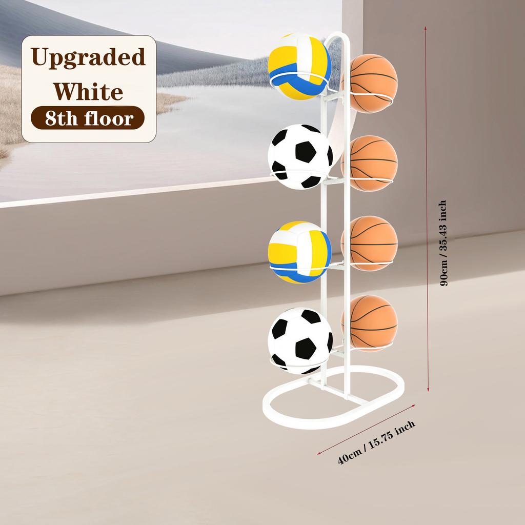 Foldable Metal Ball Storage Rack with Hooks for Basketball, Football and Sports Equipment