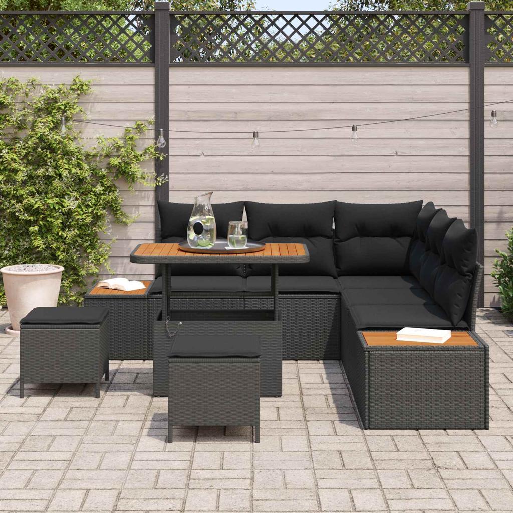 Garden Sofa Set with Cushions 8 pcs Black