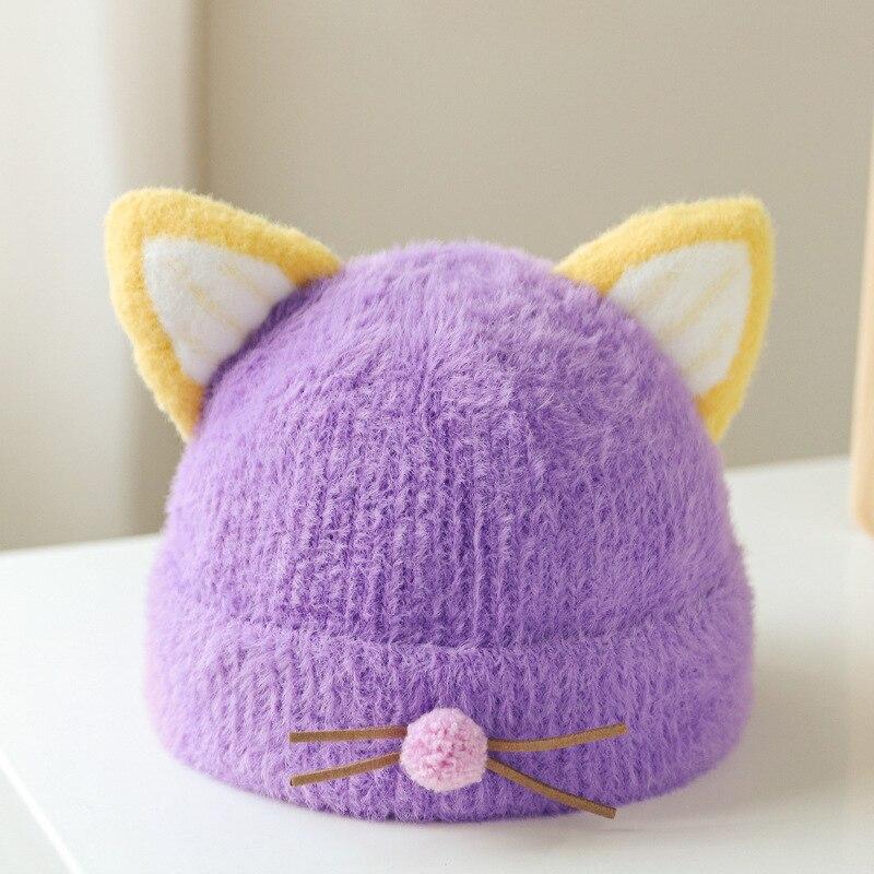 Warm Baby Beanie Kawaii Cartoon Cat Ear Crochet Bonnet for Toddler Boy Girl Cute Fashion Autumn Winter Plush Thicken Warm Hat