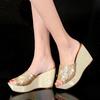 Gold Sequined Women Wedges Slippers Muffin Platform Female Summer Slippers High-heeled Casual Anti-slip Womens Slippers