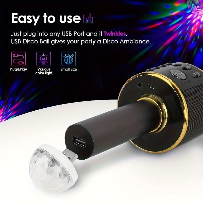 1Pc USB Mini Disco Light, Party Lights Ball Sound Activated, DJ Disco Ball Stage Lights-Multi Colors LED Car Atmosphere Light