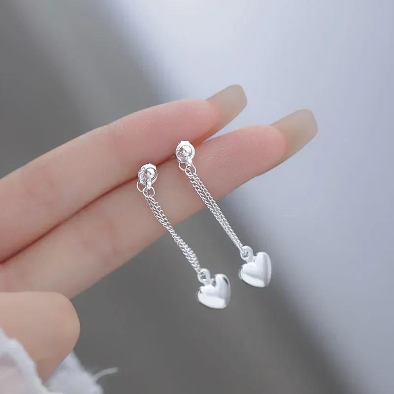 1 Pair New Silvery Earrings for Women Heart Chain Earring Jewelry Prevent Allergy Party Accessories Gift Heart Earrings