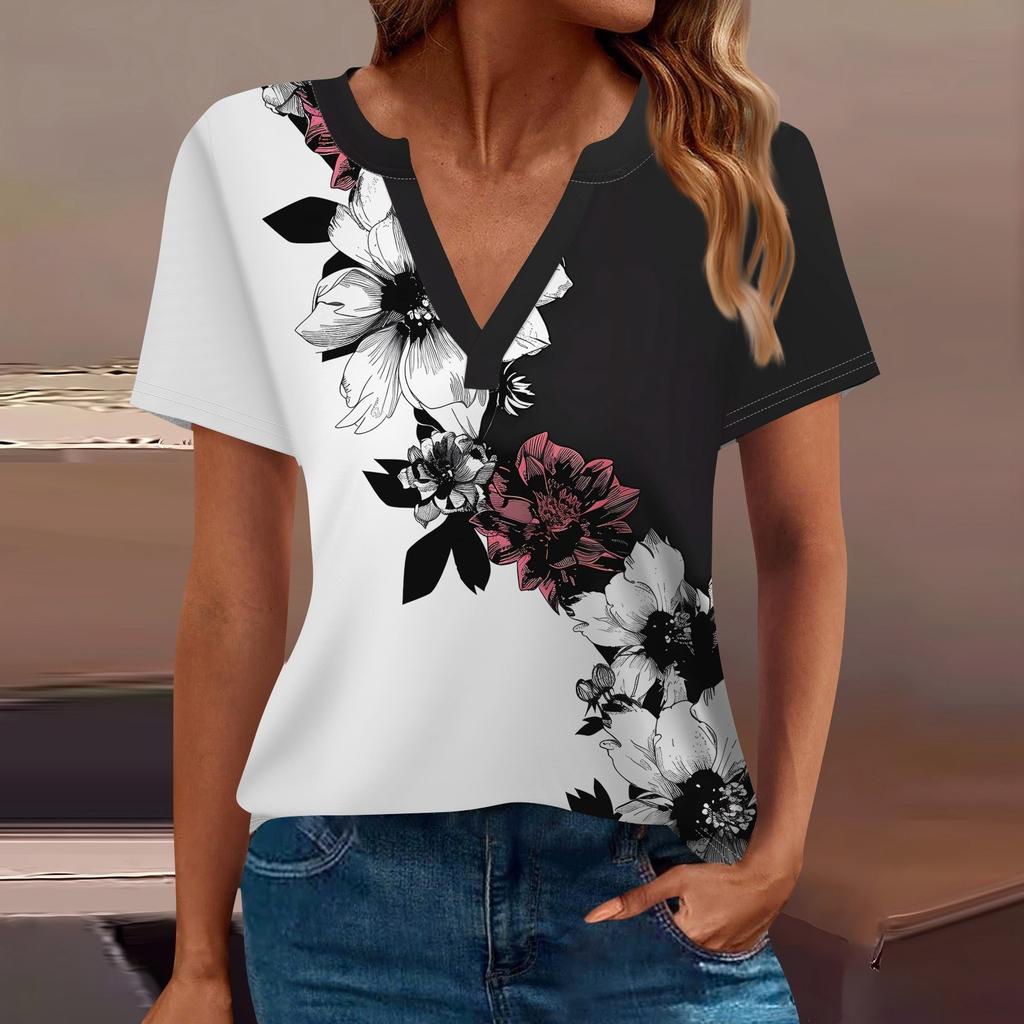 Women's T Shirt Tee Printed Short Sleeve Daily Weekend Fashion Basic V Neck Regular Top