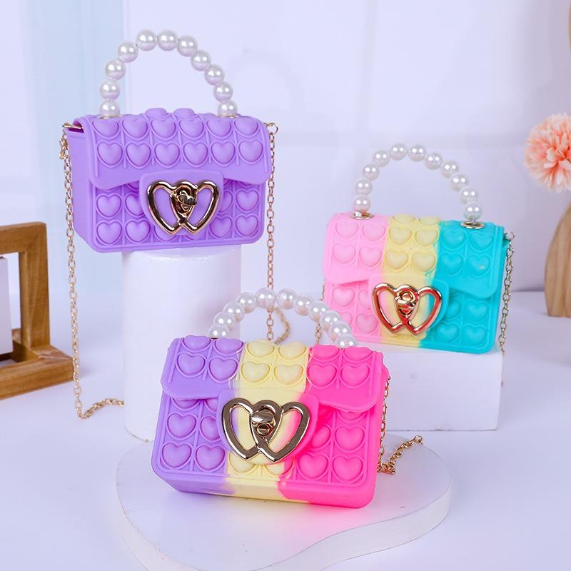 Силиконовая сумка Love Bubble Jelly, кошелек для снятия давления, сумка Pop It с ручкой из искусственного жемчуга, симпатичная сумка через плечо с цепочкой