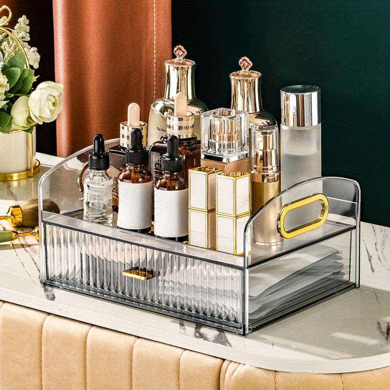1pc Cosmetic Organiser, Transparent Skincare Organiser with Drawer, Cosmetic Display Case Perfume Lipstick Organiser