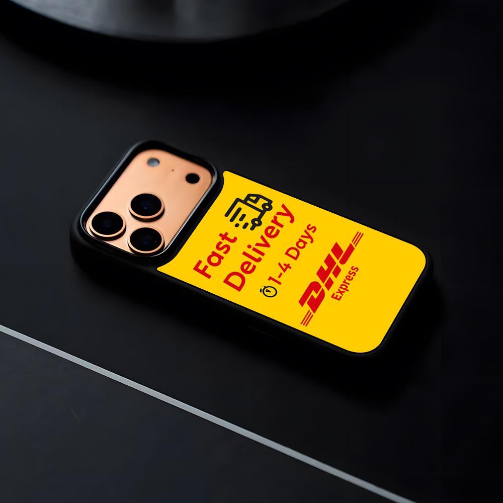 Модный Чехол для Телефона INS D-DHL Логотип Для IPhone 17 16 15 14 13 12 Pro Max Plus Черная Рамка Жесткий Корпус