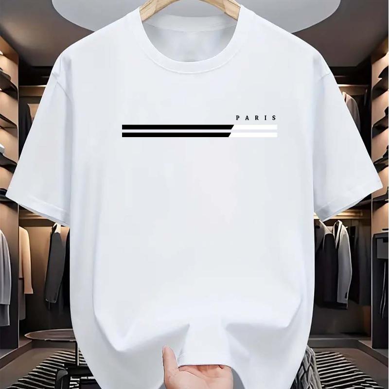 Men's 100% Cotton Summer Loose Size PARIS Letter Graphic Printed Slim Fit Casual Sports Round Neck Short Sleeved T-shirt Top