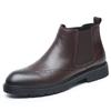 British Style Casual Leather Men's Chelsea Boots New Arrival Man Ankle Boots Comfy Elastic Strap Brogue Shoes Business Footwear