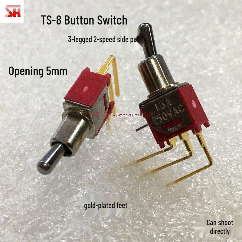 Miniature TS-8 5mm 2-Position Rocker Switch, 3-Pin Side-Bend, Gold-Plated TS40-T