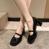 Womens Pumps Fashion Mary Jane Shoes Retro Women Shoes Audrey Hepburn Black Small Leather Shoes Buckle Strap Block Heels Zapatos