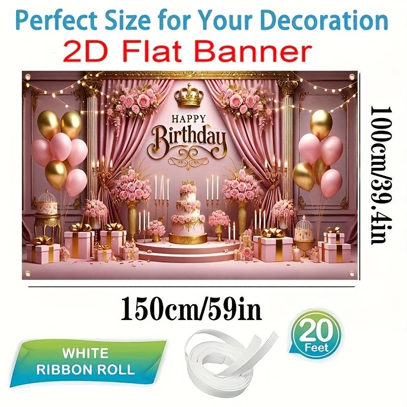 1 pair, 2Dflat, pink and gold themed birthday backdrop banner, suitable for birthday celebration photo backgrounds, wsj