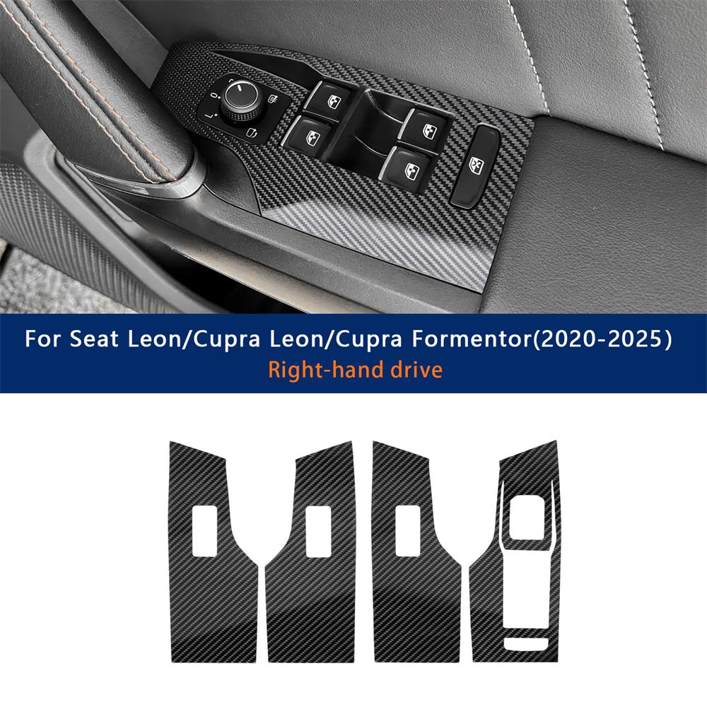 Carbon Fiber Textured Door Window Switch Cover Film for Seat Leon MK4/Cupra Leon/Formentor 2020-2025