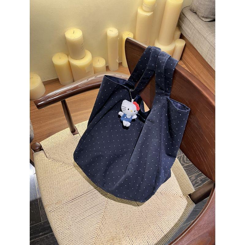 Korean Polka Dot Canvas Tote – Women's Minimalist Shoulder Bag with Large Capacity