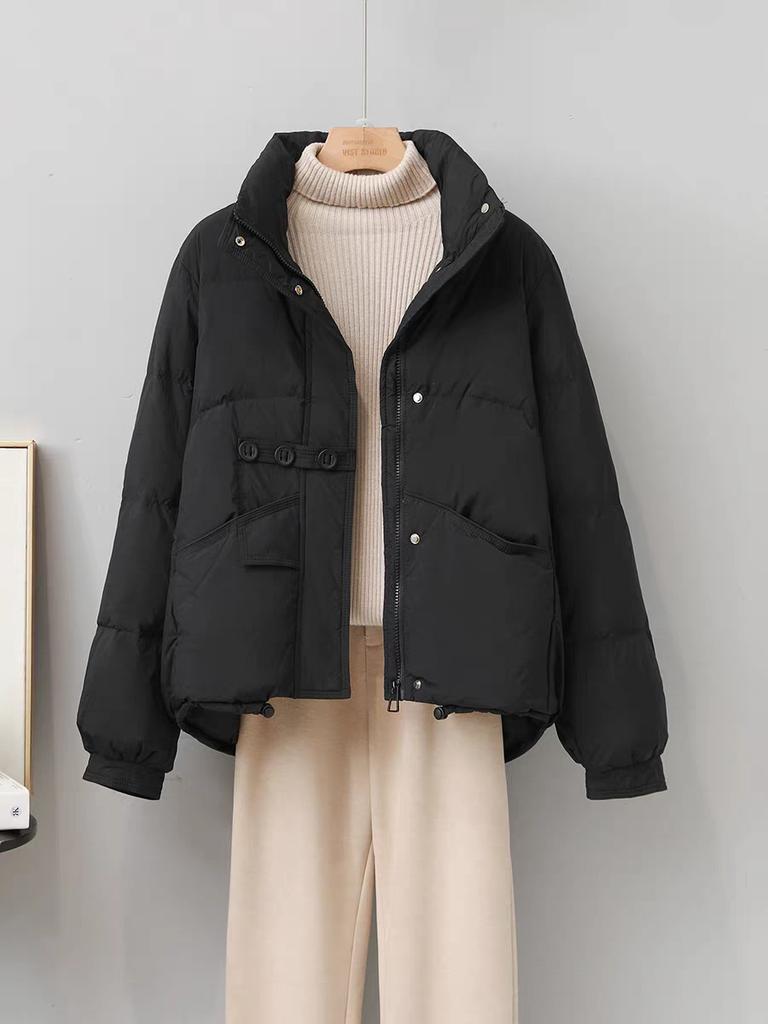 Белая утиная пуховая куртка женская короткая зимняя новая легкая маленькая стойка воротник куртка модная