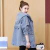 Women's Loose Spring and Autumn Embroidered Hooded Casual Denim Jacket Korean Mid-length Denim Coat