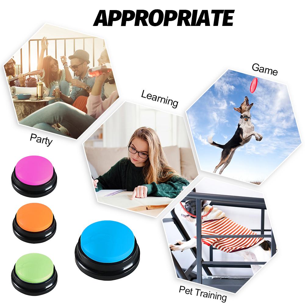 4-цветная кнопка записи голоса, 30-секундная запись, воспроизведение, записываемые кнопки для собак для связи