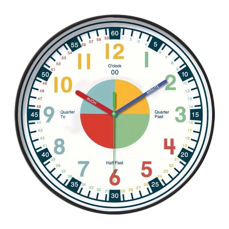 Colorful Kids Teaching Wall Clock Quiet Battery Operated Telling Time Learning Clock for Bedrooms Playrooms Classrooms