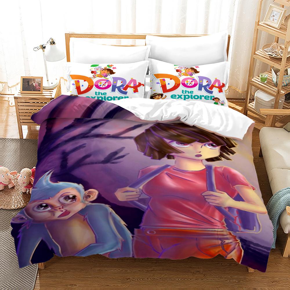 Dora Bedding Collections Kids Boys Girls With Bed Linen Queen King Full Twin Single Size New Anime Kamado Nezo Duvet Cover Collections
