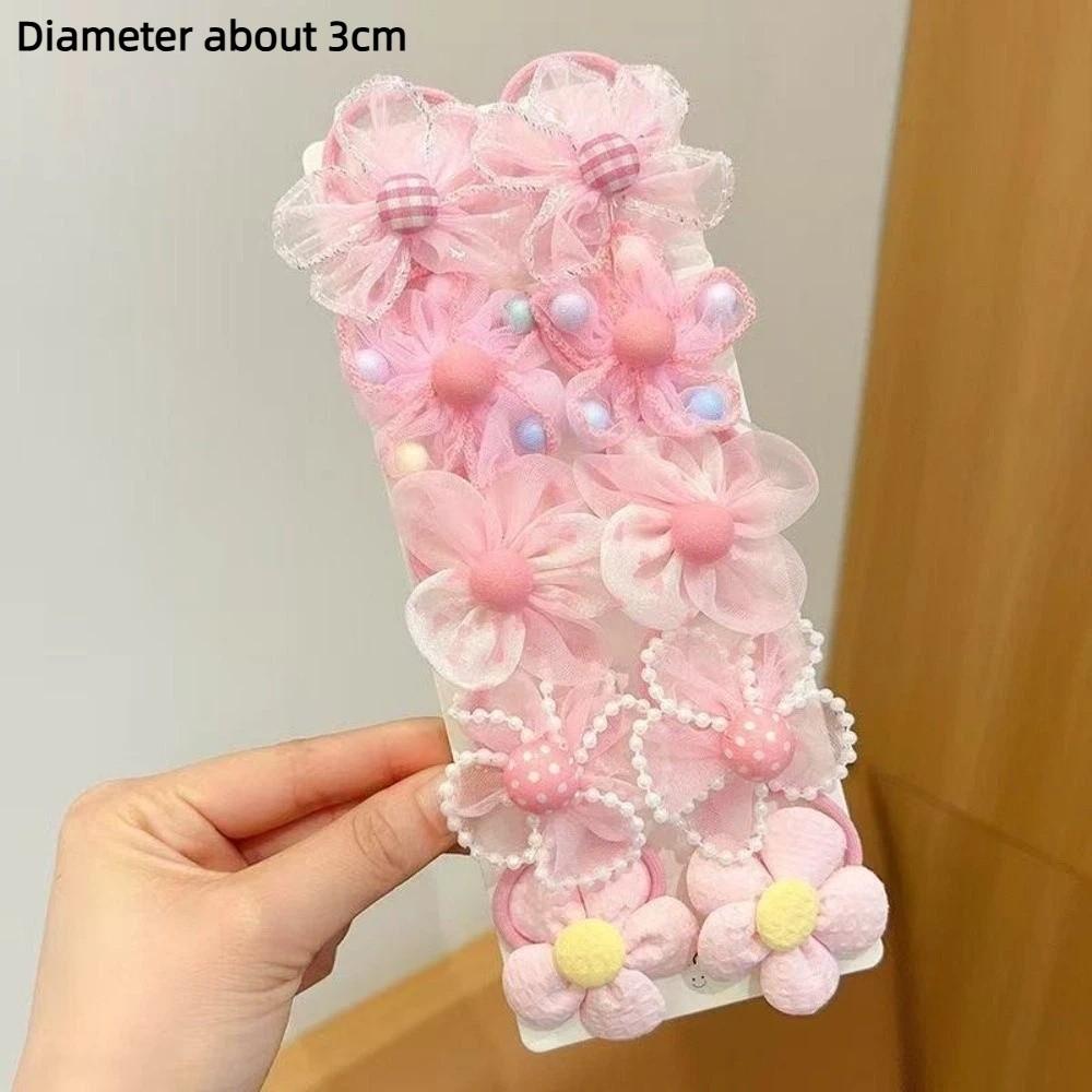10pcs Colorful Children's Headband Set No Harm High Elastic Hair Rope Flower Hair Ties Daily Use