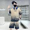Летний повседневный комплект для мальчика: топ с 3D-принтом + хаки шорты, детский спортивный комплект, детский комплект из 2 предметов, 5-14 лет