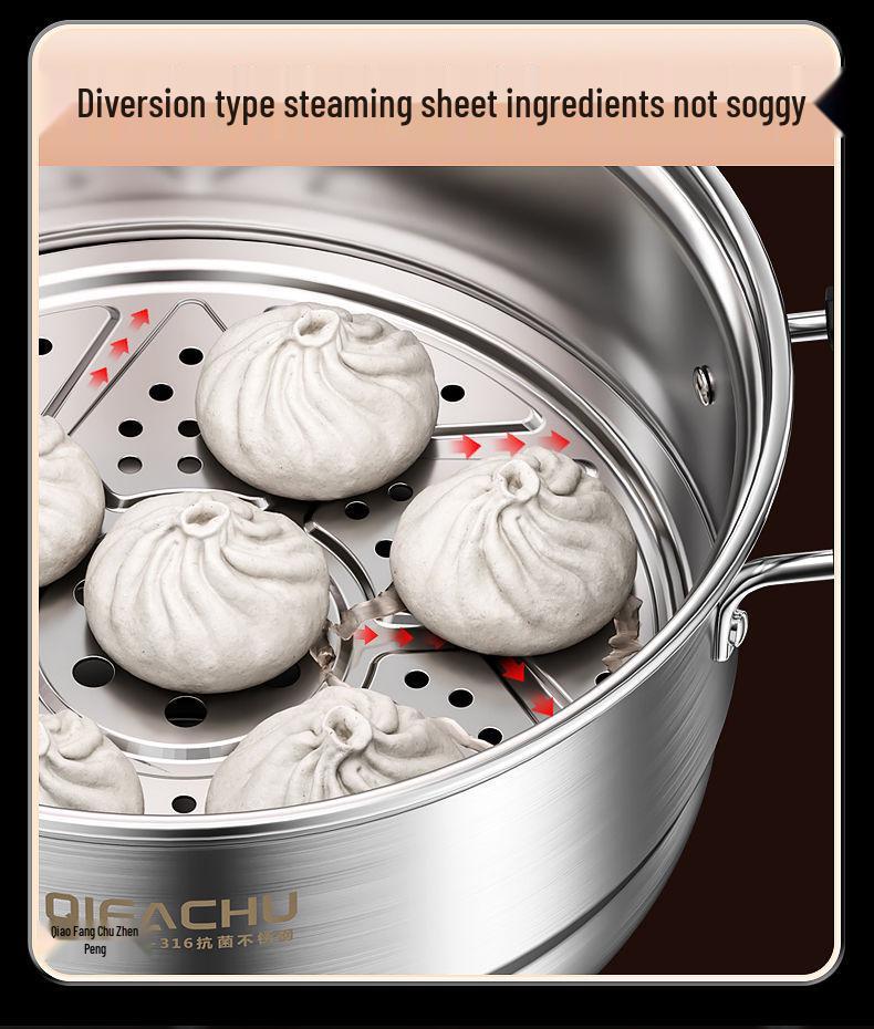 Qiaofangchu 304 Stainless Steel Steamer Pot: Thickened for Cooking Noodles, Soup, and Milk On Induction and Gas Stoves.