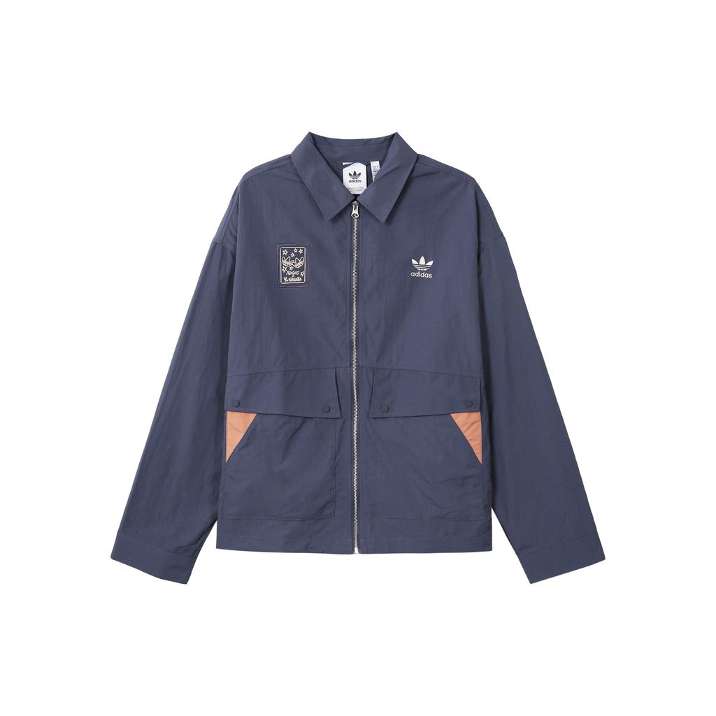 Adidas Originals X Chang Chang Xiong Collaboration SS23 однотонная мужская куртка с карманом-клапаном, этикеткой, логотипом, воротником-молнией, темно-синяя IS0644